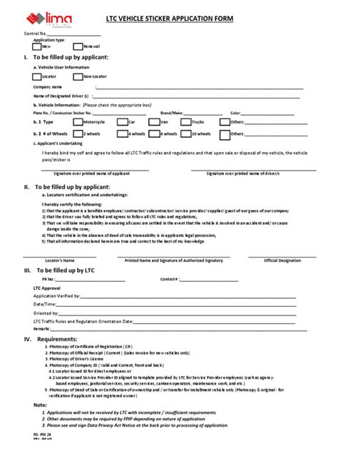 Vehicle Sticker Application Form 2020 .